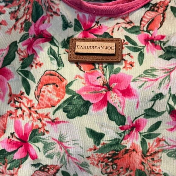 Caribbean Joe Coral Floral Hobo Bag with Striped Handles - Picture 2 of 15